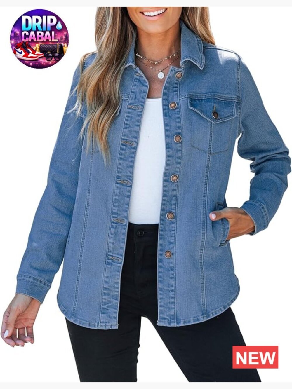 Oversized Denim Shacket Jacket with Pockets Button Up Long Sleeve